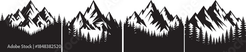 Minimal black mountain skyline illustration with sharp peaks forming a dramatic nature horizon