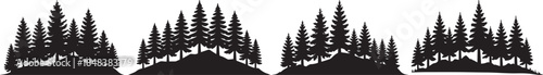 Minimal black pine forest illustration showing peaceful evergreen trees in a clean nature style