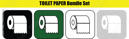 Vector black toilet paper icons set  tissue box icon set, vector illustration on white background.