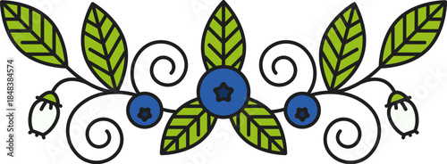 Farm blueberry plant line divider or spacer. Farm plant thin line separator line, ripe wild blueberry lineart vector frame border. Garden fruit linear divider or forest berry underline spacer