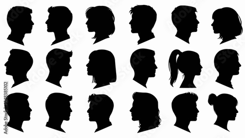 Collection of Diverse Human Head Silhouettes in Profile View.