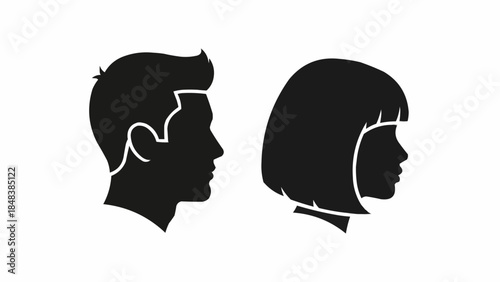 Silhouette profiles of a man and a woman facing each other.