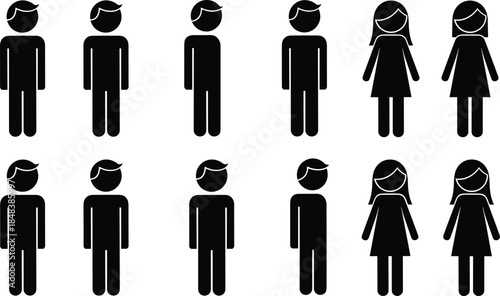 Male and female people icon silhouettes collection showing gender symbols human figures for signage infographic user interface design