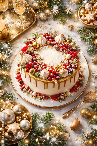 Luxury christmas cake and decorations