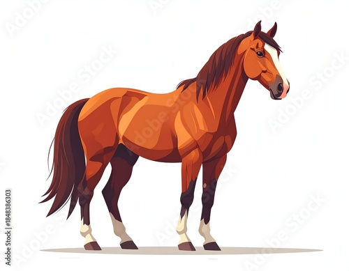 Illustration of a brown horse standing.