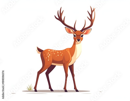 Illustration of a deer with antlers standing.