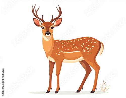 Illustration of a deer with antlers standing.