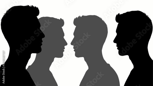 Silhouettes of four men facing each other in profile view.