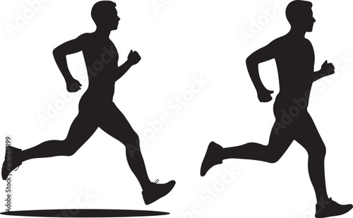 Two Runners in Motion Silhouette Vector