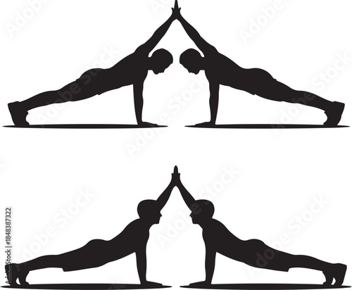 Yoga partner pose silhouette Vector