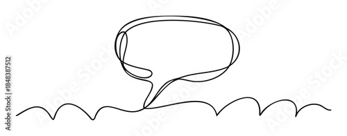 Minimalist continuous one line drawing of a speech bubble representing communication, ideas, and dialogue for presentations and social media.