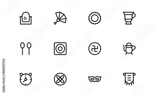 Antique treasures line Icon set – Professional modern line icon set with vintage charm and elegance