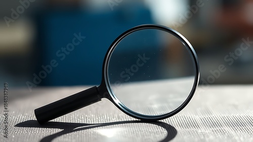 Magnifying glass on a textured surface highlights professional inspection under focused light.