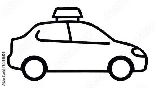 Simple line icon of a taxi car, symbolizing urban transportation, commuting, and public transit for use in mobile apps and web graphics.