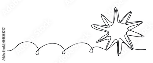 Minimalist one line drawing of a starburst in a continuous scribble style, an abstract graphic for logos, icons, and creative concepts representing an idea or explosion.