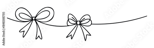 Minimalist hand drawn border with two delicate bows and a small heart detail, a lovely decorative element for wedding invitations, holiday cards, and gift wrapping.