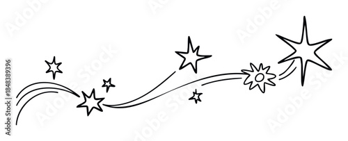 Sparkling starbursts and shooting stars creating a festive celebratory path for holidays or special events