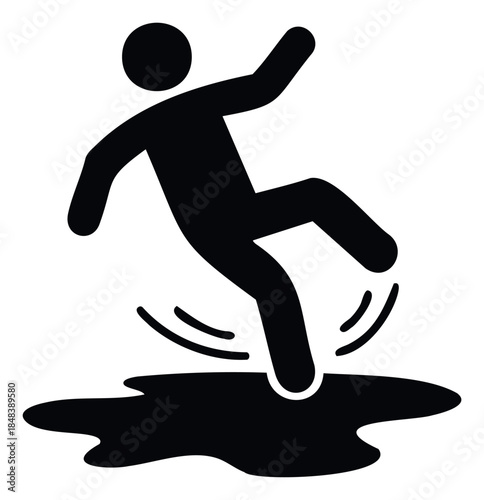 Slipping hazard symbol showing a person falling on a wet surface indicating danger and caution for safety in public and private spaces for accident prevention warnings