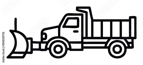 Heavy duty dump truck with plow attachment for snow removal and construction work, ideal for winter maintenance and municipal services campaigns.