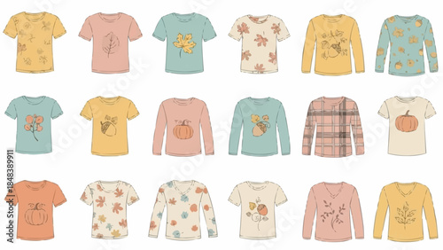 Collection of Childrens Autumn Themed Tshirts and Long Sleeved Tops.