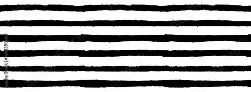 Seamless Black Ink Stripe Pattern On White Background. Hand Drawn Distressed Horizontal Lines Texture For Wallpaper, Textile, And Graphic Design.