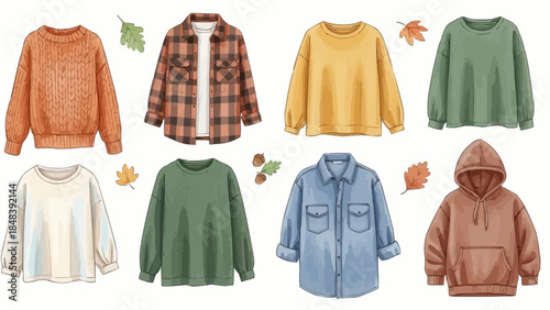 Cozy Autumn Fashion Collection Featuring Sweaters Hoodies and Denim Jacket.
