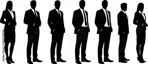 Silhouettes of diverse business professionals in formal attire, corporate team standing together – flavector