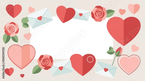 Valentine's Day themed border with hearts, roses, and envelopes