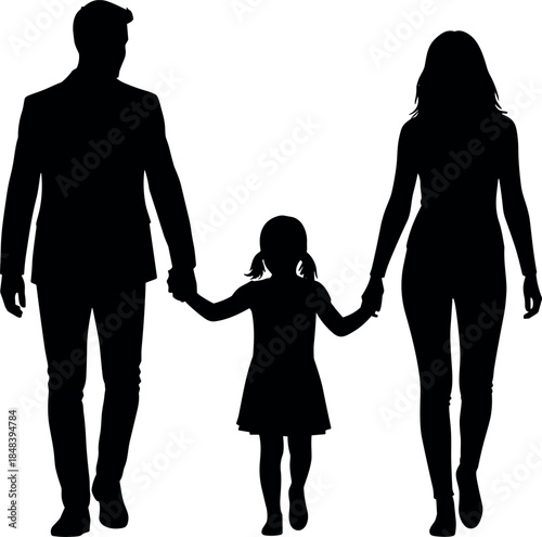 Silhouettes of family walking hand in hand, togetherness and protection concept illustration – flavector