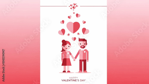 Happy Valentine's Day couple holding hands with hearts