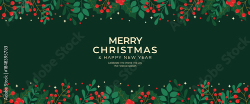 modern illustration of christmas leaves banner border frame design decoration