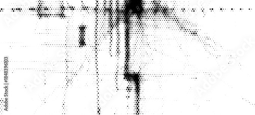 Hexagon corner halftone gradient texture. Diagonal black grunge hex gradation background. Geometric retro tech wallpaper. Fading hexagonal pattern backdrop. Vector vanishing honeycomb grunge overlay