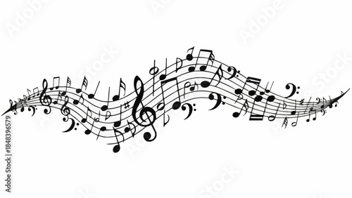 Musical Notes Flowing Melody Abstract Design.