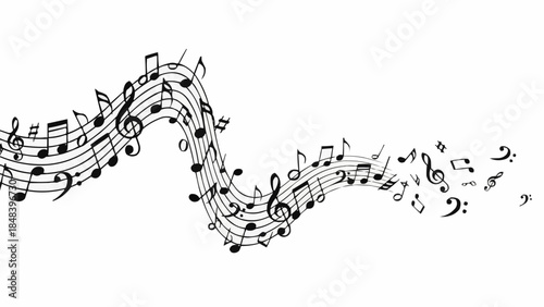 Musical Notes Flowing on a Staff.