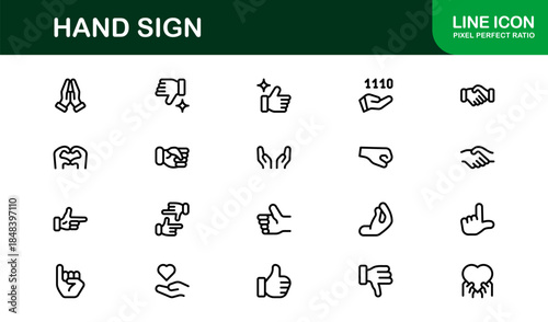 Hand Sign Line Icon Set – Modern Minimal Professional Vector Symbols for Universal Use, Clean Outline Gesture Pack for Digital and Print
