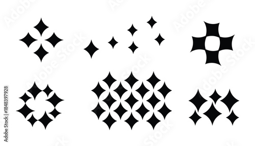 Abstract Black Sparkle Shine Four Pointed Star Graphic Elements Collection