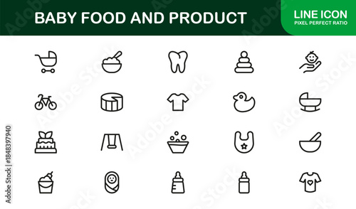 Baby Food Professional Line Icon Collection with Modern, Minimal, Unique Vector Designs Perfect for Premium Branding and Marketing Needs