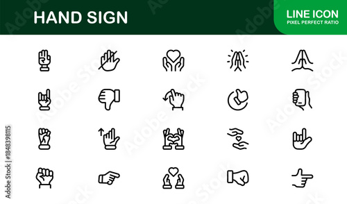 Hand Sign Line Icon Set – Modern Minimal Professional Vector Symbols for Universal Use, Clean Outline Gesture Pack for Digital and Print