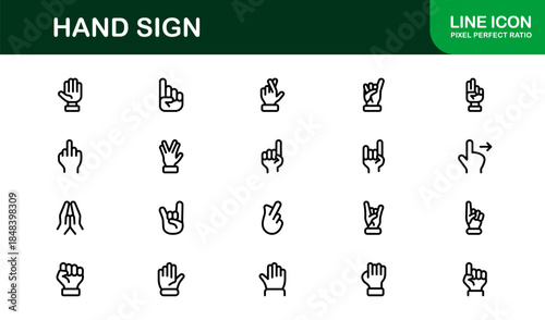 Hand Sign Line Icon Set – Modern Minimal Professional Vector Symbols for Universal Use, Clean Outline Gesture Pack for Digital and Print