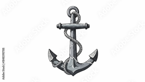 Vintage Nautical Anchor with Rope Illustration.