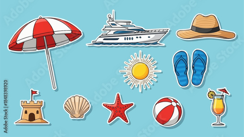 Summer Beach Vacation Objects Collection.