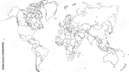 High quality outline of world map on transparent background