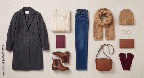 Stylish Autumn Outfit Layout with Cozy Knitwear and Accessories