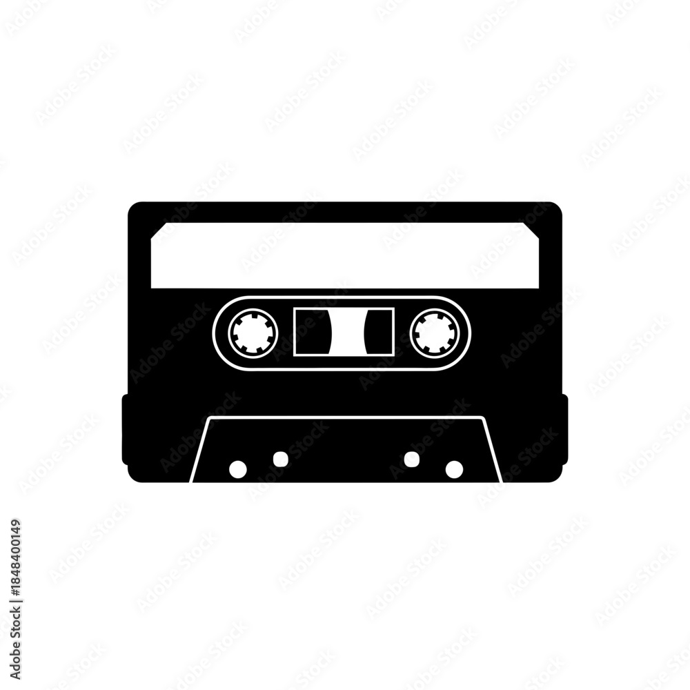 Obraz premium Cassette Tape Silhouette Vector Vintage Audio Music Icon Isolated on White Background
