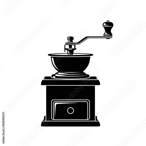 Vintage Coffee Grinder Silhouette Vector Manual Mill Icon Isolated on White Background