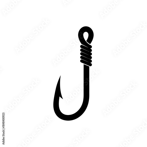 Fish Hook Silhouette Angling Gear Black Vector Icon Isolated on White Background for Fishing