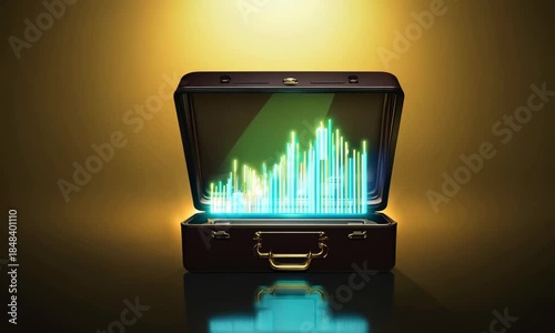 3D briefcase one with progress chart appearance animation.ai 