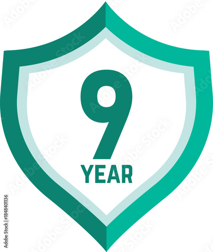 9 year Shield, warranty seal stamp, 9 warranty badge in Green, Nine year cover symbol, Nine year shield, Nine year mark label
