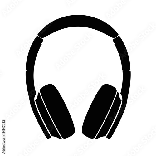 Headphones Silhouette Over Ear Style Black Vector Audio Icon on White Background for Music