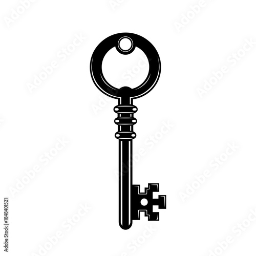 Vintage Key Silhouette Antique Door Opener Black Vector Retro Security Icon on White Background